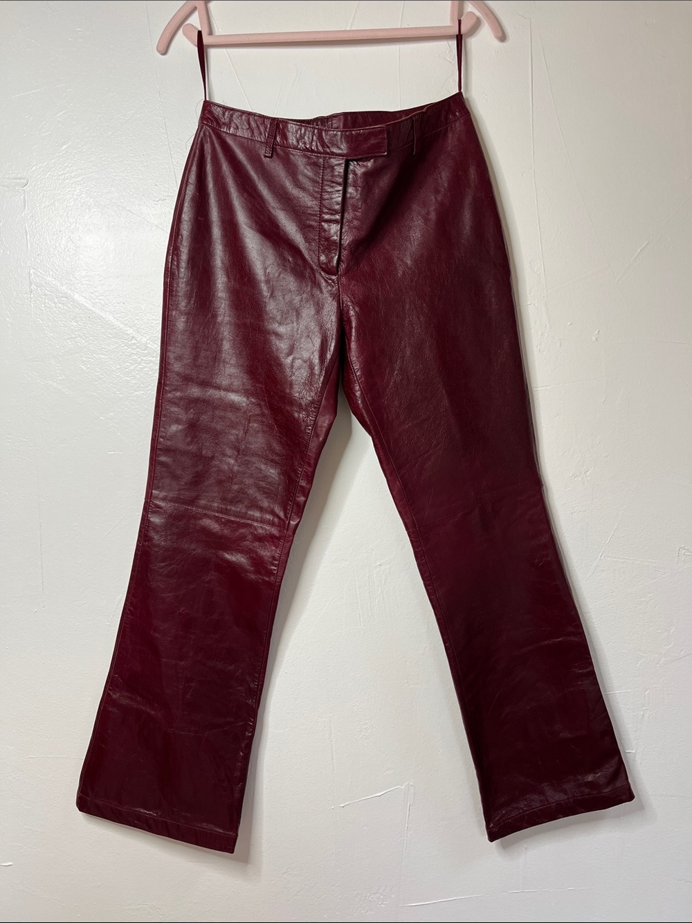 Wilson’s Leather Womens Vintage Burgundy low Rise Y2k Leather Pants Moto Grunge